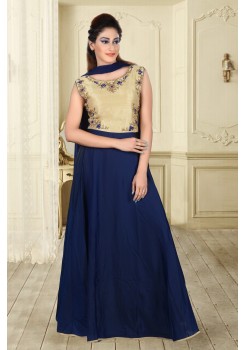 Navy Blue And Gold Cream Color With Work New Designer Anarkali Suit